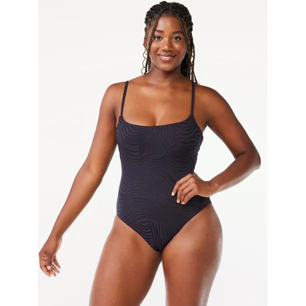Love & Sports Women's Jacquard Santorini Square Neck One-Piece Swimsuit | Walmart (US)