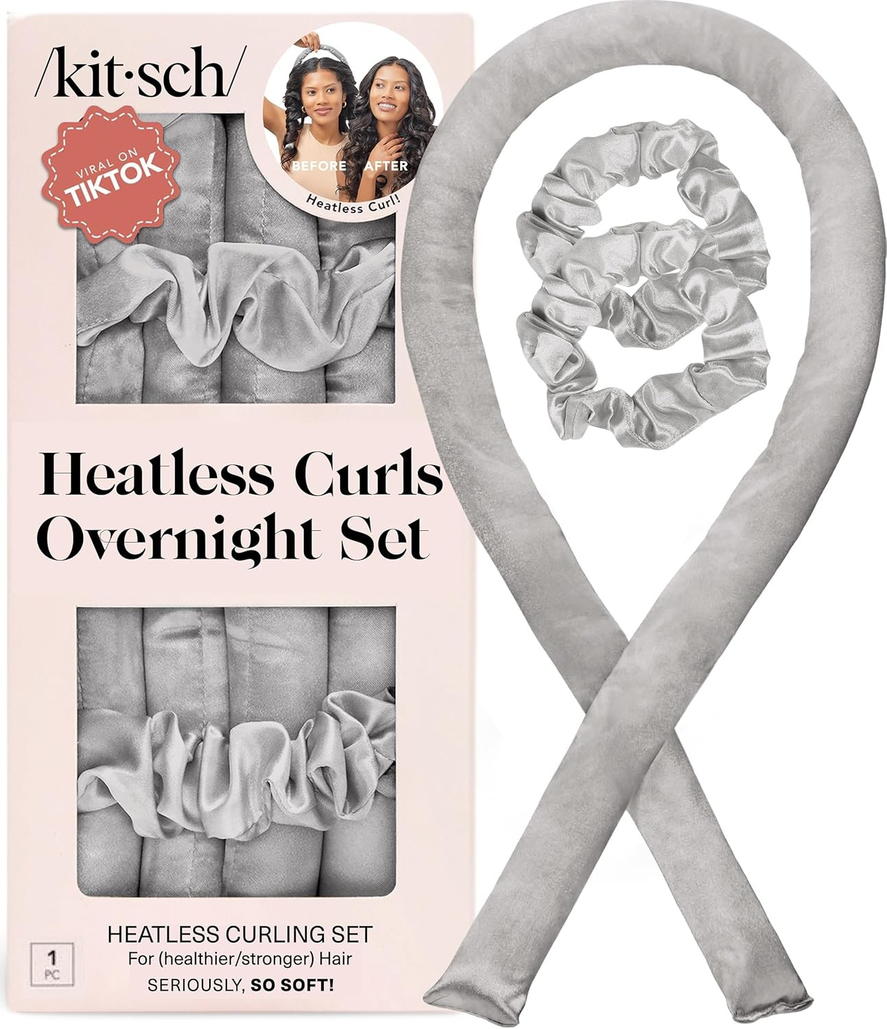 Kitsch Satin Heatless Curlers Set – Heatless Curls Overnight with 34" Hair Curler & 2 Satin Scr... | Amazon (US)