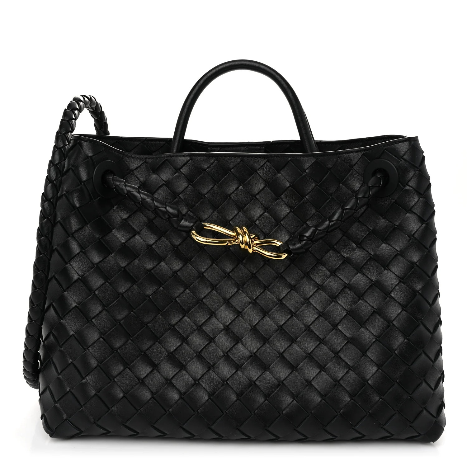Nappa Intrecciato Medium Andiamo Shoulder Bag Black | FASHIONPHILE (US)