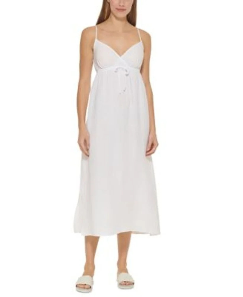 DKNY Women's V Neck Front Tie Maxi Dress Cover Up Swimsuit White Size Large | Walmart (US)