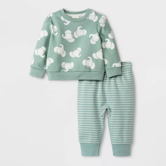 Baby Boys' 2pc Elephant Fleece Top & Bottom Set - Cat & Jack™ Blue | Target