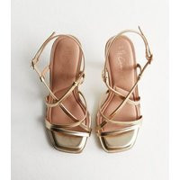 Extra Wide Fit Gold Strappy Stiletto Heel Sandals New Look | New Look (UK)