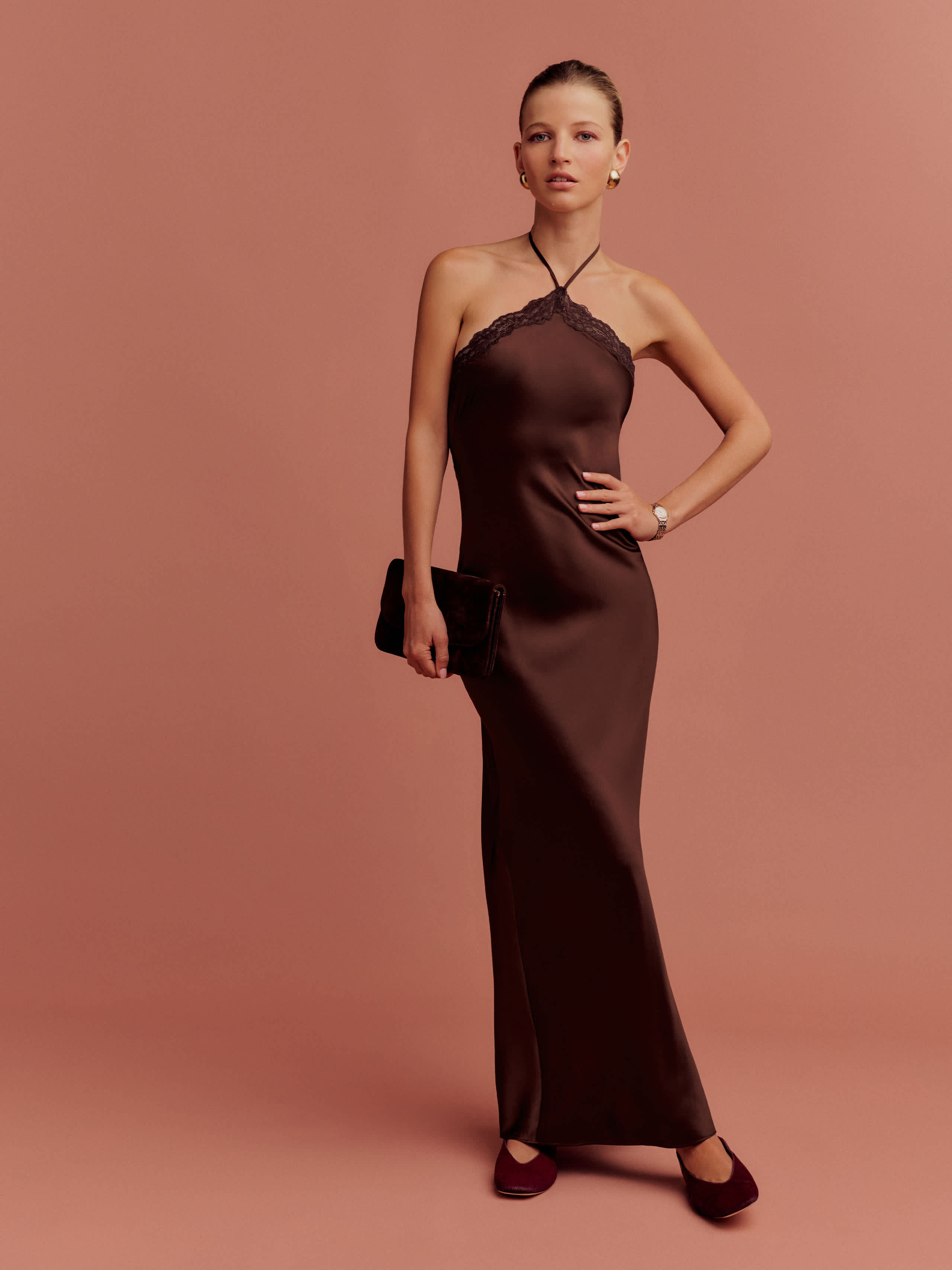 Reformation Aara Silk Dress Brown Medium | Reformation (Global)