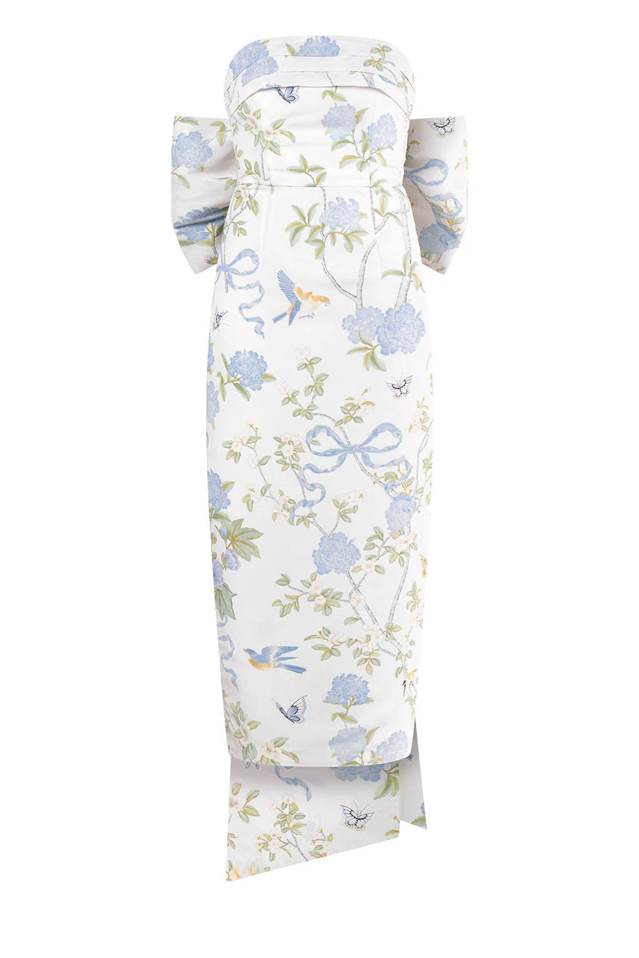 Margaret Beheld Butterfly Floral Silk Faille Midi Dress in Bridal White | Over The Moon