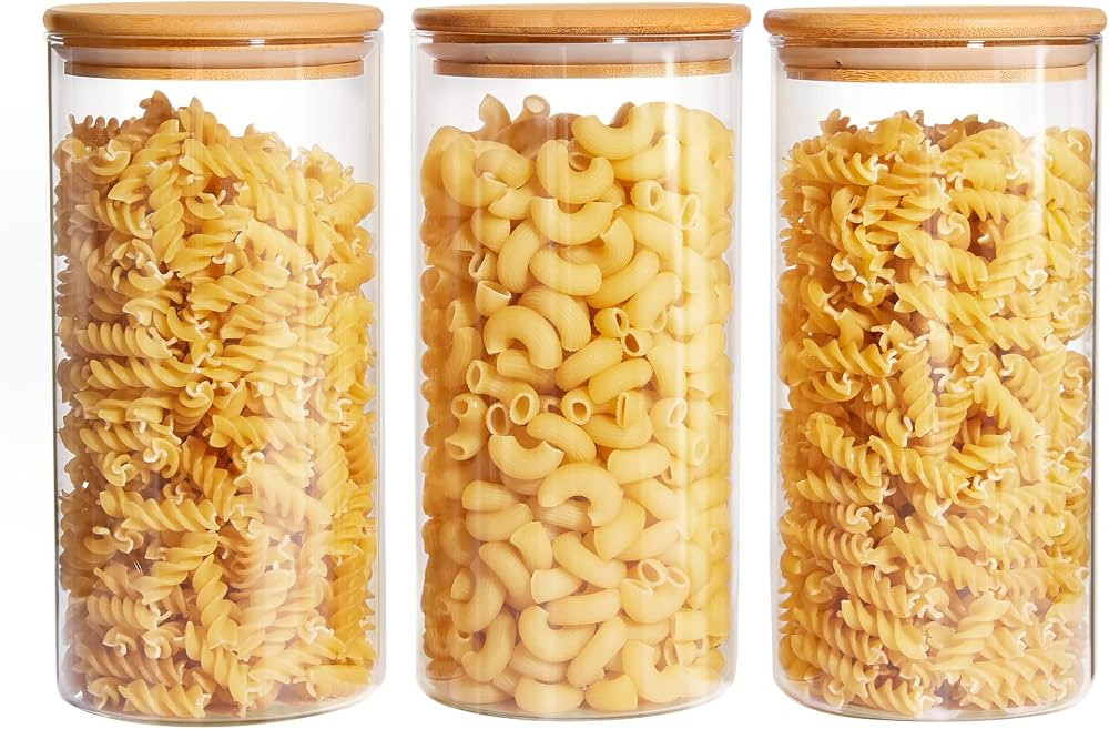 Vtopmart Set of 3 Glass Food Storage Jars, 50oz Food Containers with Airtight Bamboo Wooden Lids ... | Amazon (US)