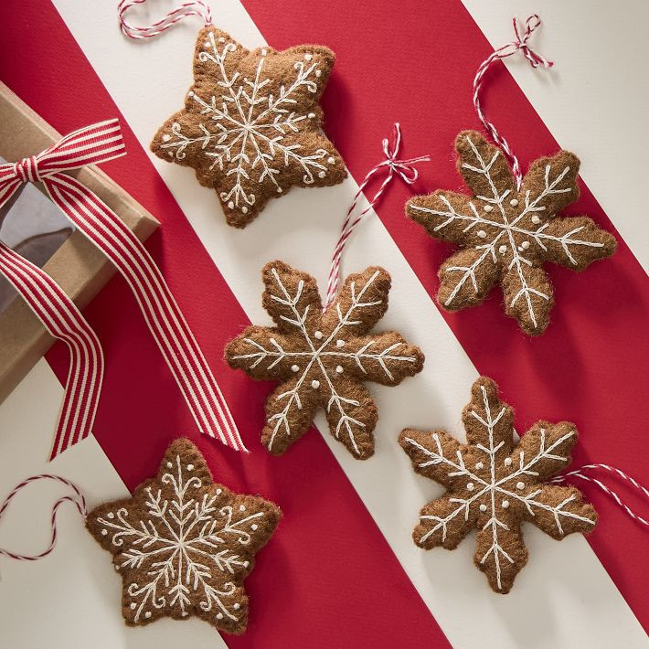 Felt Gingerbread Snowflake Ornaments (Set of 5) | West Elm (US)