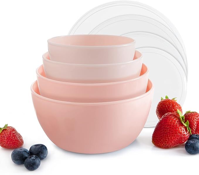 COOK WITH COLOR Plastic Prep Bowls - Mini Bowls with Lids, 8 Piece Nesting Bowls Set includes 4 P... | Amazon (US)