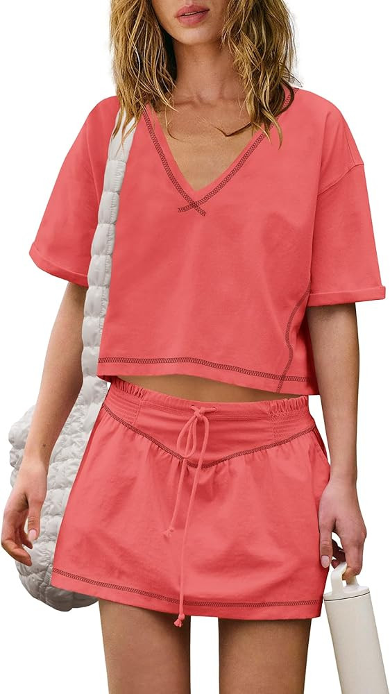 Panadila Womens Workout Set 2 Piece Outfits Skirt Set Matching Sets Crop Tops and Skirt with Shor... | Amazon (US)