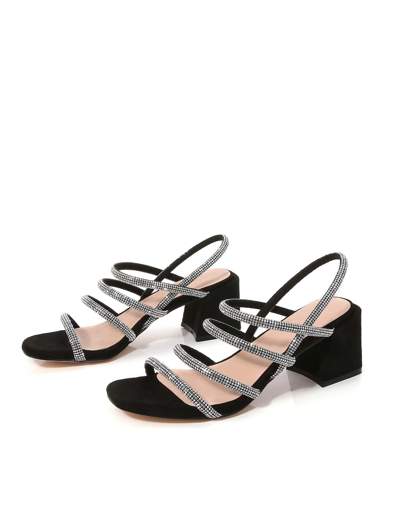 Rhinestone Decor Chunky Heeled Slingback Sandals | SHEIN
