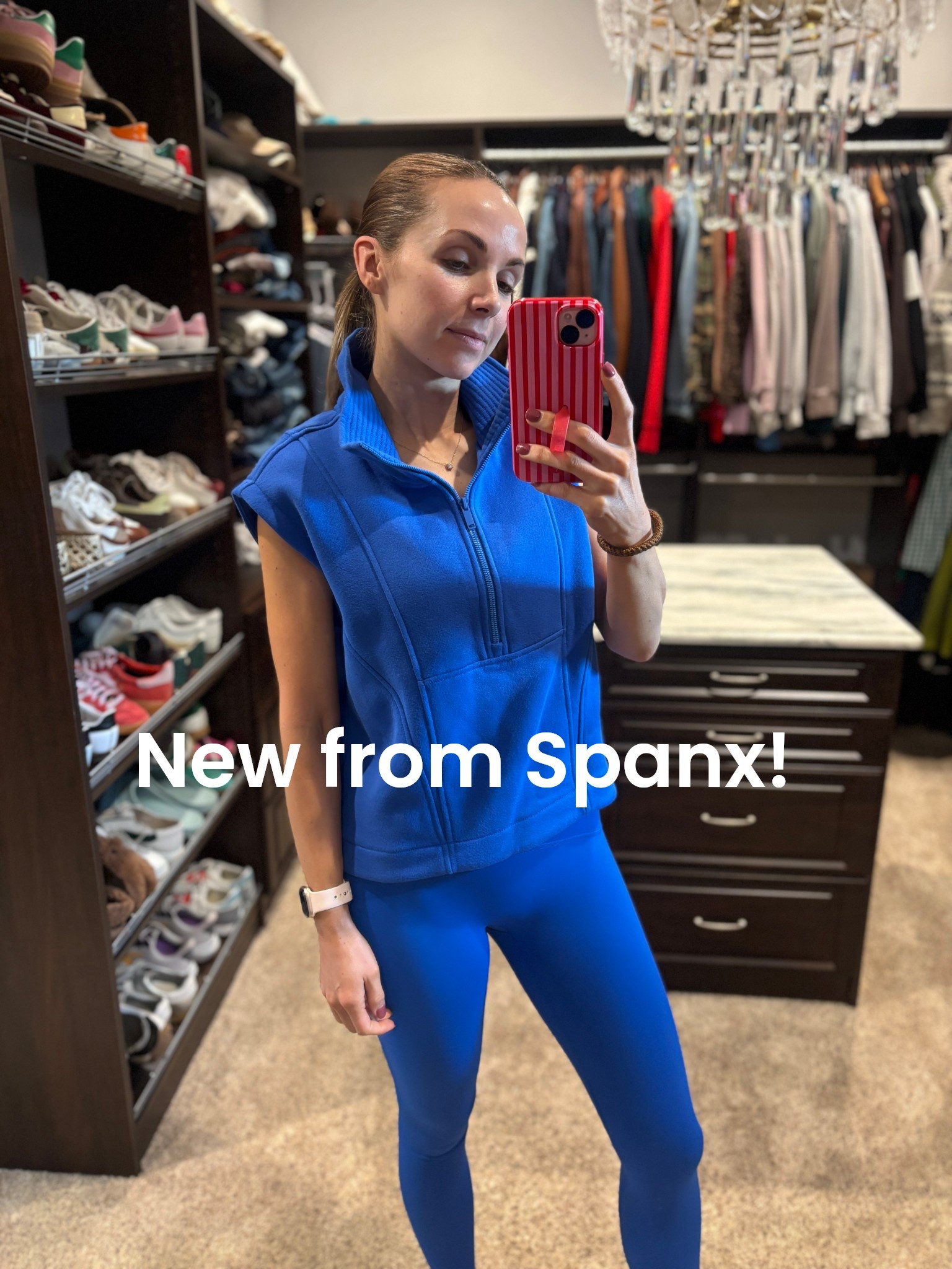 Loving this color and this short sleeve pullover for post/pre-gym. Code MERRICKXSPANX works for 15% off for new customers. I’m in an XS in leggings, small in tank and pullover @Spanx 