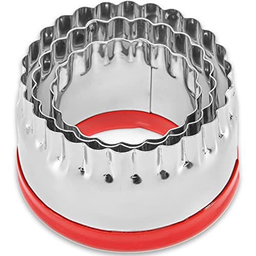 3Pcs Fluted Round Cookie Cutters - 2" & 2.6" & 3", Heavy Duty Food-Grade Stainless Steel, Mini Biscuit Cutter, Unique Design with Protective Red Top PVC | Amazon (US)