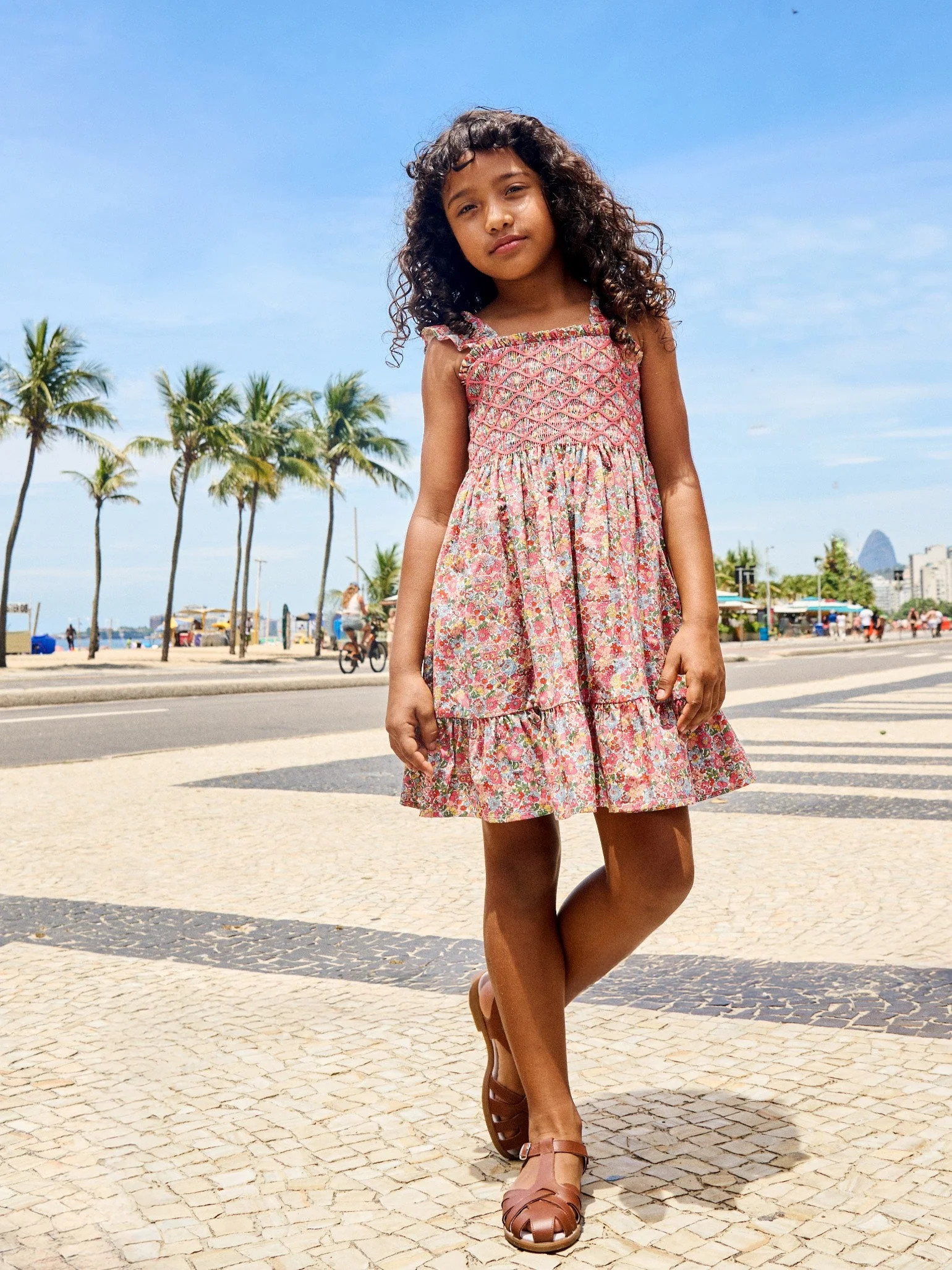 Coral Floral Evelia Girl Liberty Hand-Smocked Dress | La Coqueta UK | La Coqueta