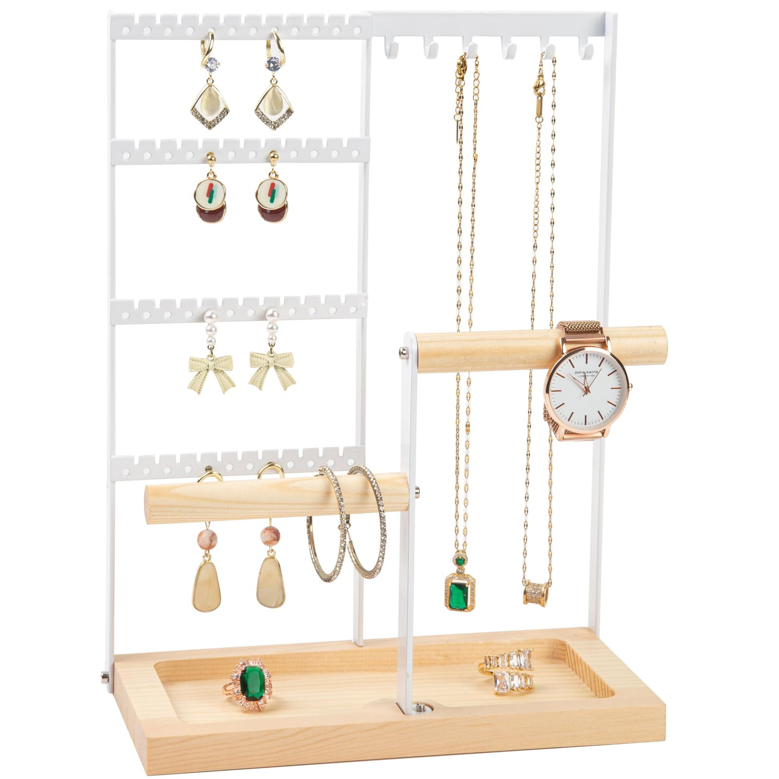 Jewelry Organizer Stand, Jewelry Holder, Lengnoy 4 Tier Earring Holder with 48 Holes and 6 Hooks ... | Amazon (US)