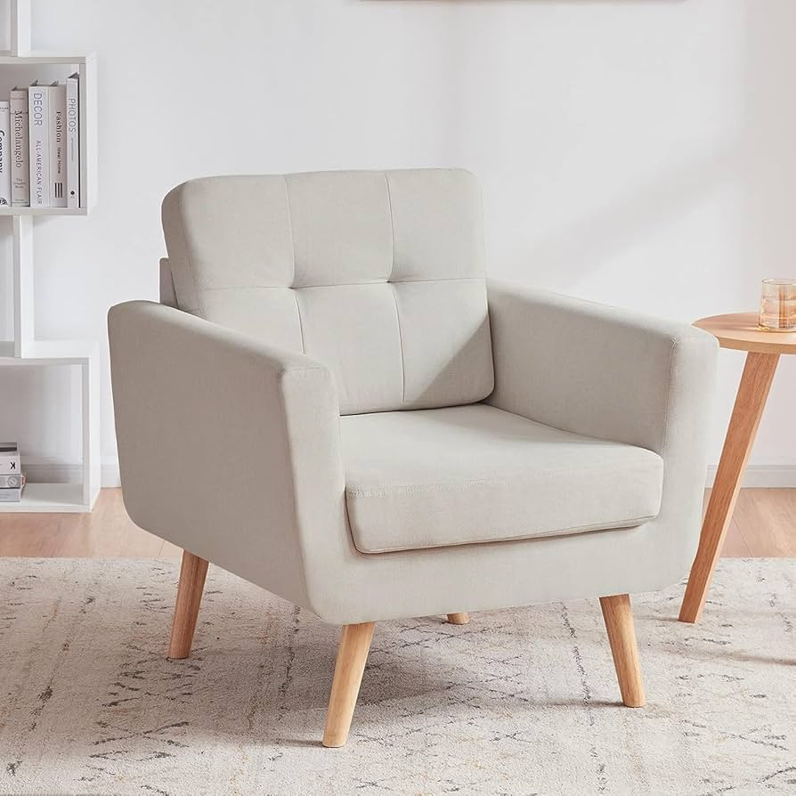 Tbfit Linen Fabric Accent Chair, Mid Century Modern Armchair for Living Room, Bedroom Button Tuft... | Amazon (US)