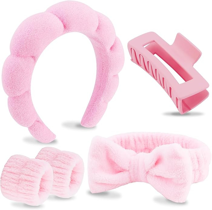 VELSCRUN Spa Headbands for Wash Face, Makeup Headband, Facial Skincare Headbands, 5 Pcs Pink Puff... | Amazon (US)