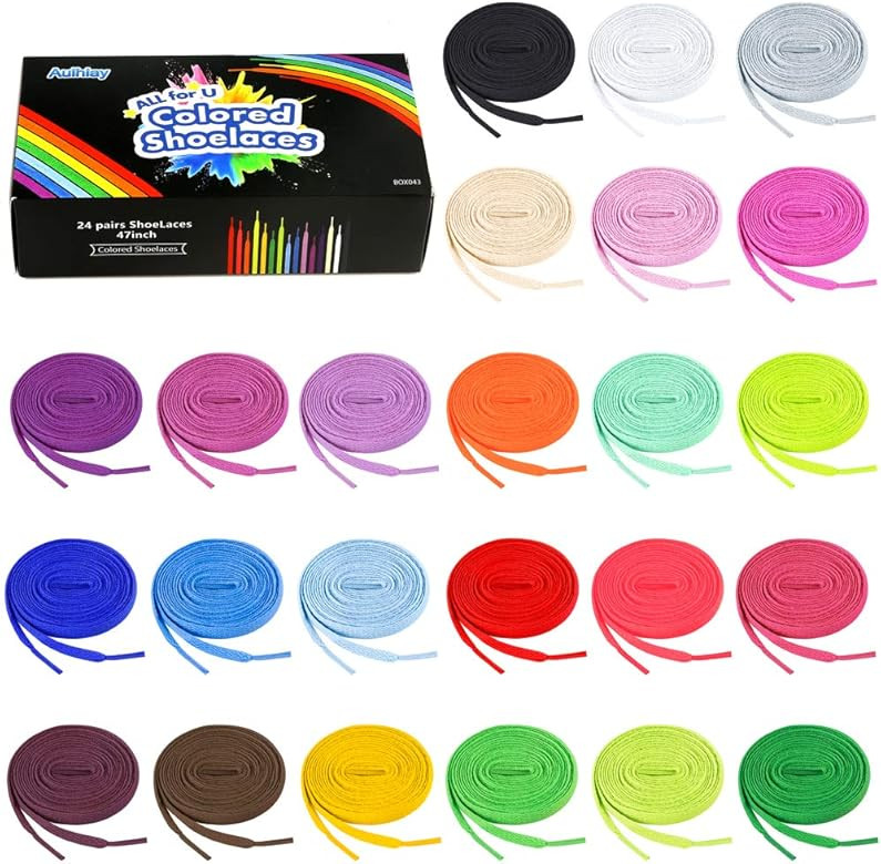 Auihiay 24 Pairs 40" 47" 54" Flat Colored Shoelaces Shoestrings for Sneakers Skate Shoes Sport Sh... | Amazon (US)