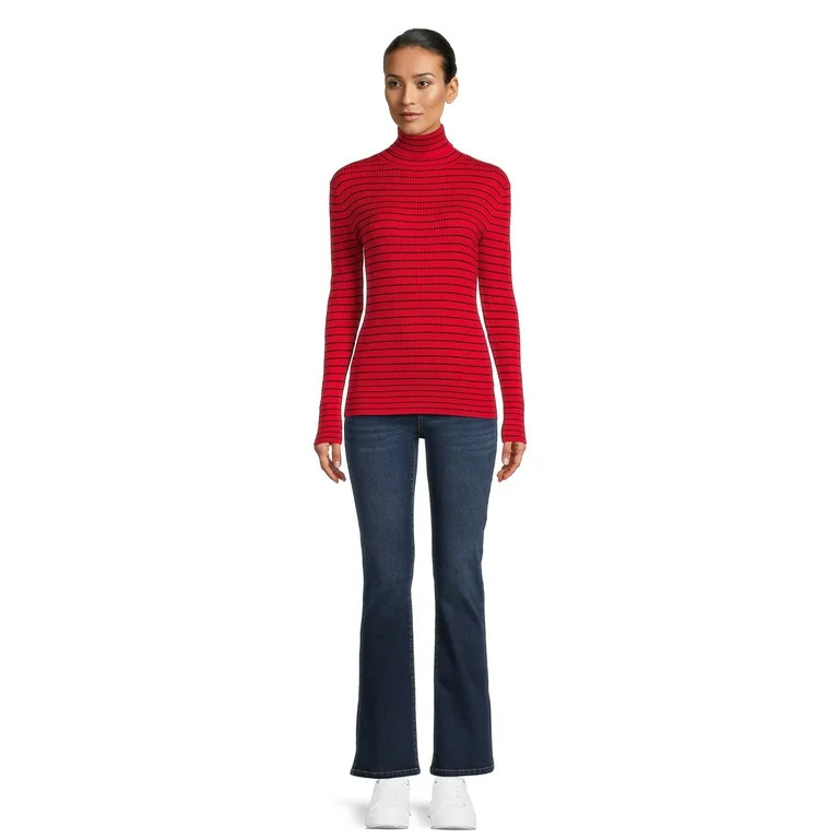 Time and Tru Women's Striped Ribbed Turtleneck, Sizes XS-XXXL | Walmart (US)