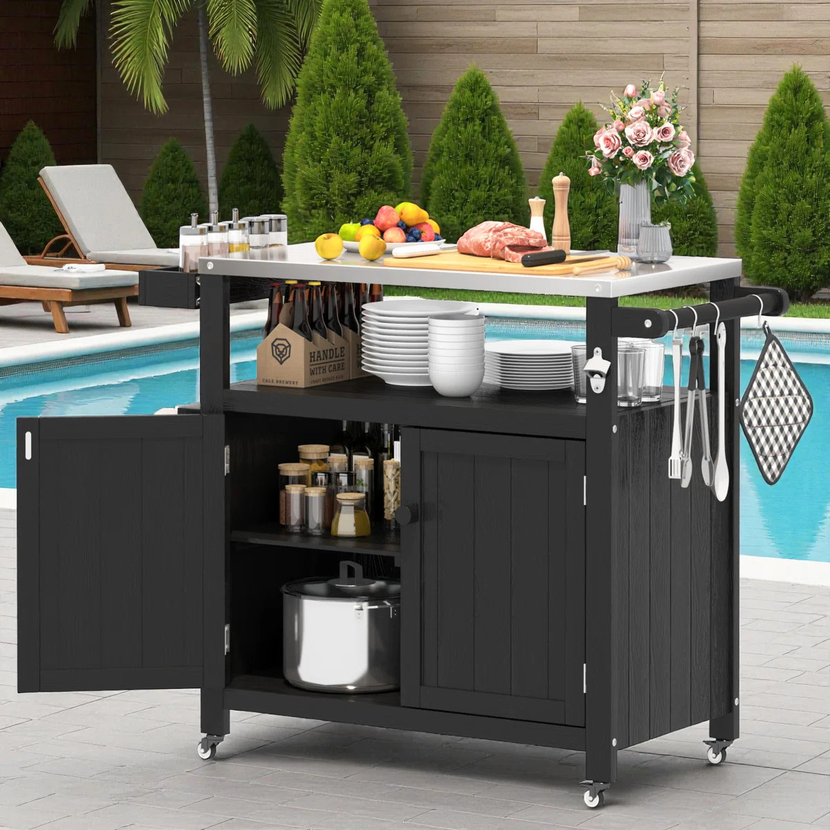Outdoor HIPS Grill Cart, Kitchen Island w/ Stainless Steel Top & Storage Cabinet, Prep Table, Wea... | Wayfair North America