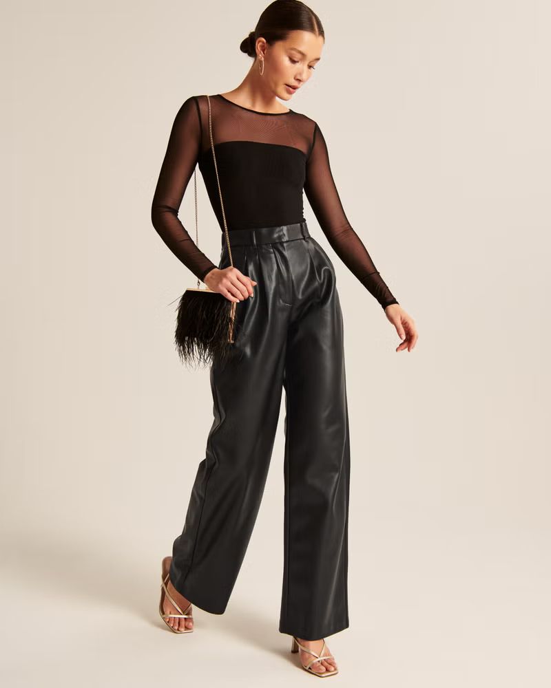 Tailored Vegan Leather Wide Leg Pants | Abercrombie & Fitch (US)