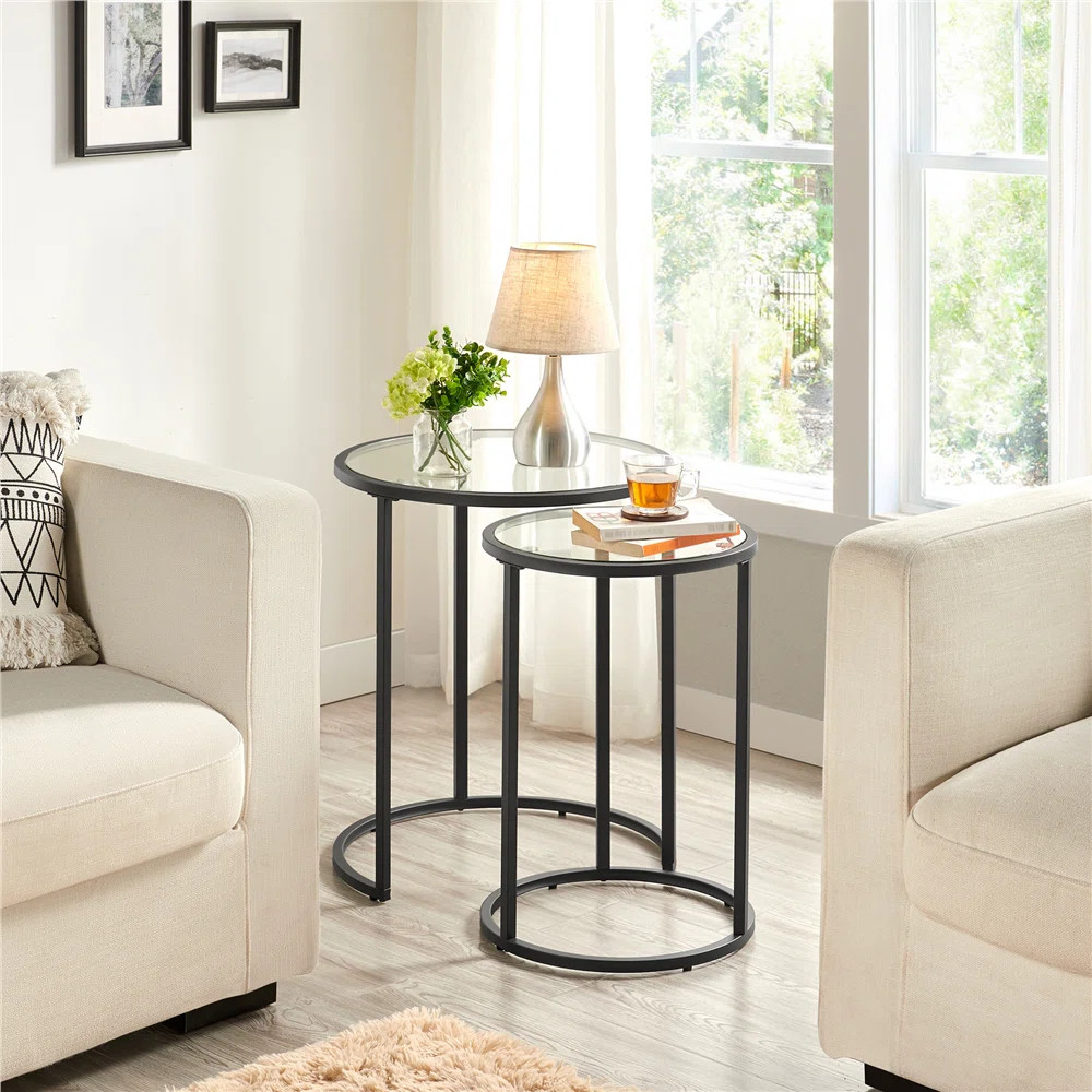 Baina 23.5"H Round Nesting End Table Set with Metal Frame | Wayfair North America