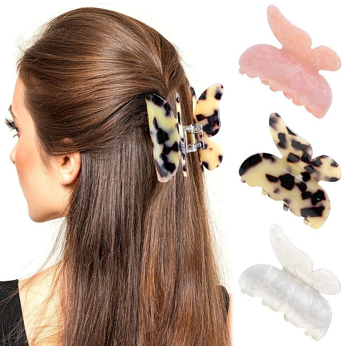 3PCS Acrylic Hair Claw Butterfly Tortoise Shell Hair Clip Celluloid French Design Leopard Print H... | Amazon (US)