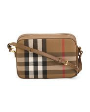 Leather Large House Check Camera Bag With Canvas Panels | TJ Maxx