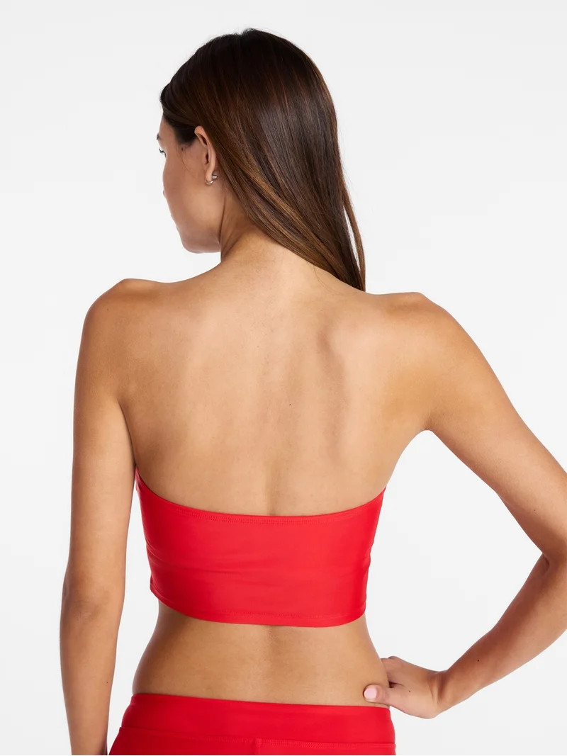 No Boundaries Embroidered Red Bandeau Cropped Tankini Swim Top, Women's XXS-XXL | Walmart (US)