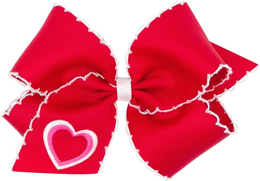 Wee Ones Girls' Valentine's Day Heart Embroidered Grosgrain Hair Bow with Moonstitch Edge on a We... | Amazon (US)