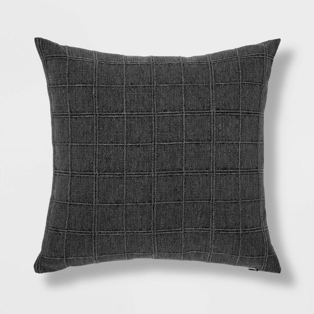 Oversized Woven Washed Windowpane Square Throw Pillow Dark Gray - Threshold&#8482; | Target