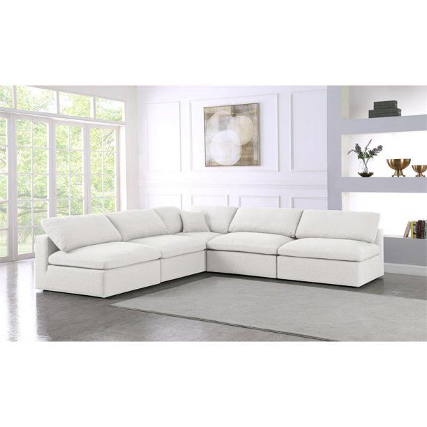 Meridian Furniture Serene Cream Durable Linen Fabric Cloud Modular Sectional - Walmart.com | Walmart (US)