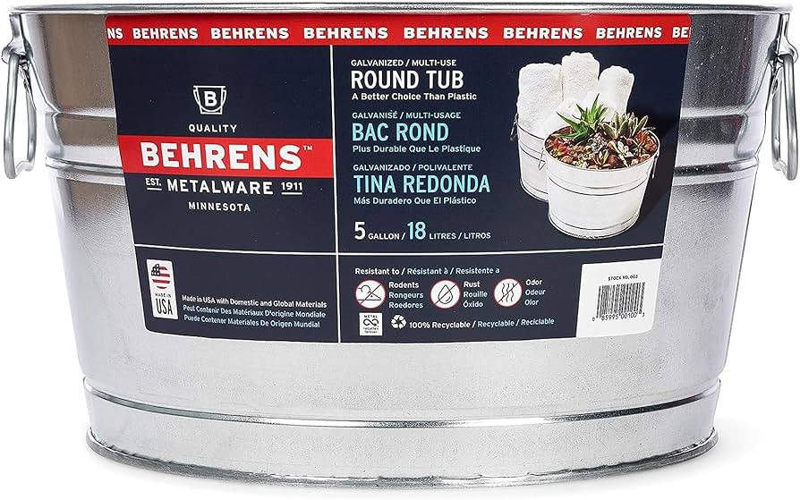 Behrens TV205351 Steel 0GS Galvanized Round Tub, 5 Gallon, 5-Gallon | Amazon (US)