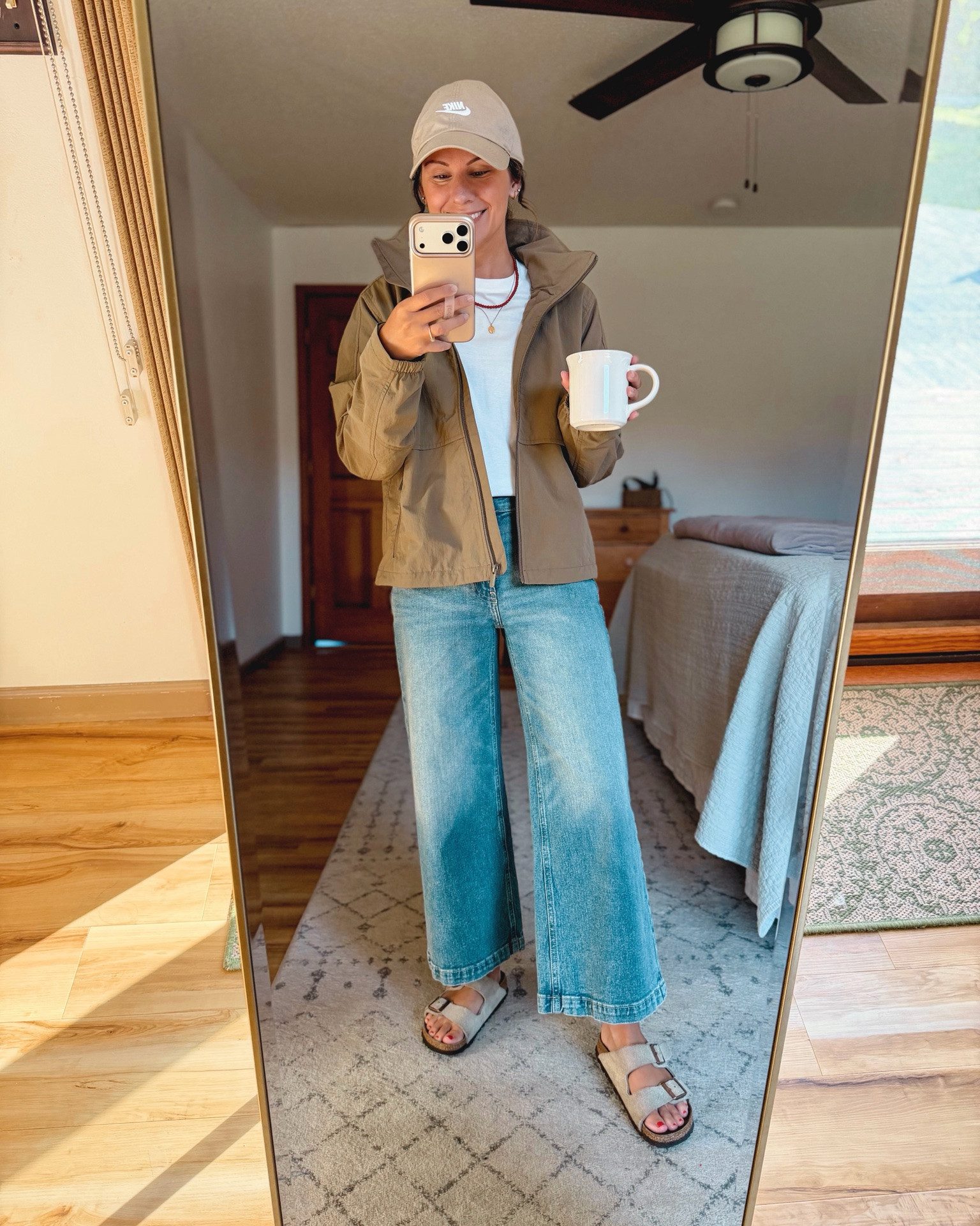 xs in my tee (also linked a more affordable one I own and love that’s also 100% cotton!) small in my jacket (it’s the Praline color which leans green or brown/tan depending on the lighting!) my Gap jeans are size 24 short/petite and my Birkenstock clogs are size 36.

#LTKPetite #LTKootd #LTKSeasonal