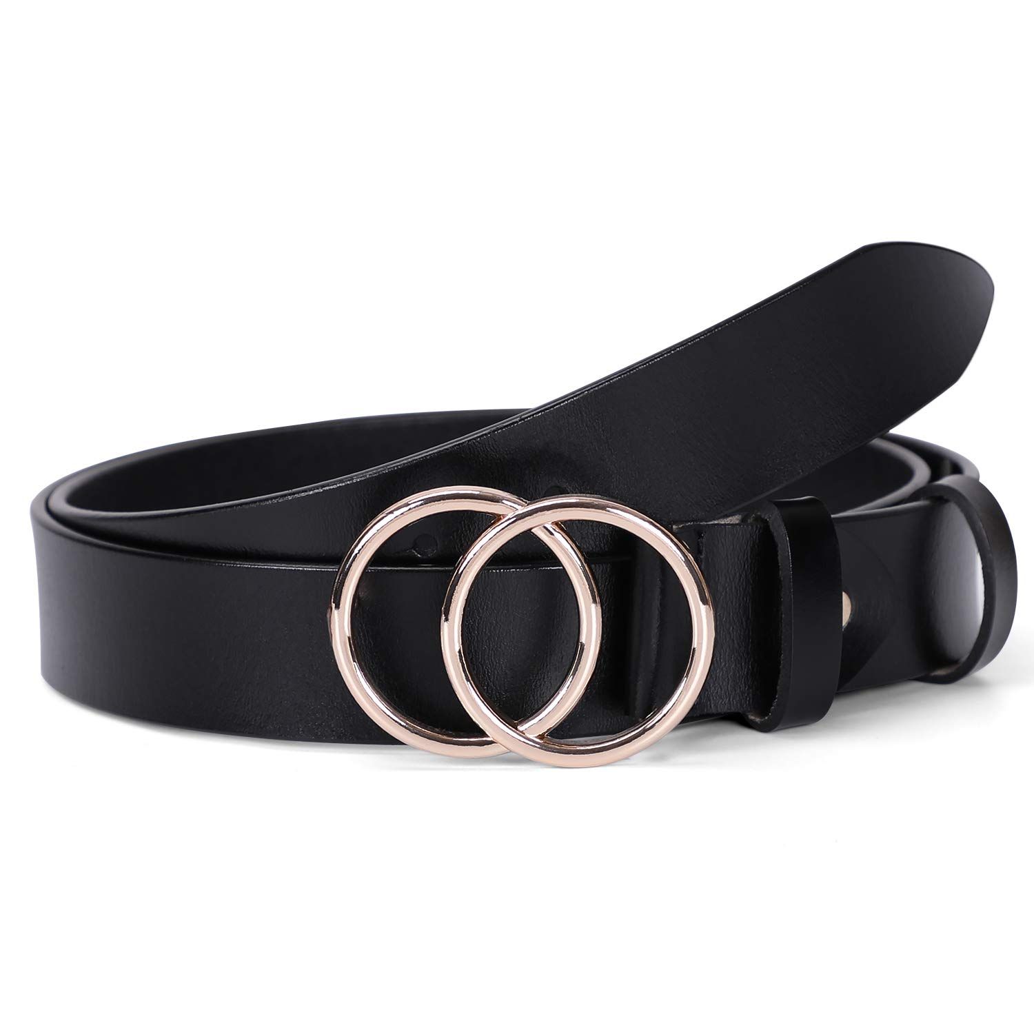 WERFORU Fashion Women Leather Belt with Double O Ring Golden Buckle for Jeans | Amazon (US)