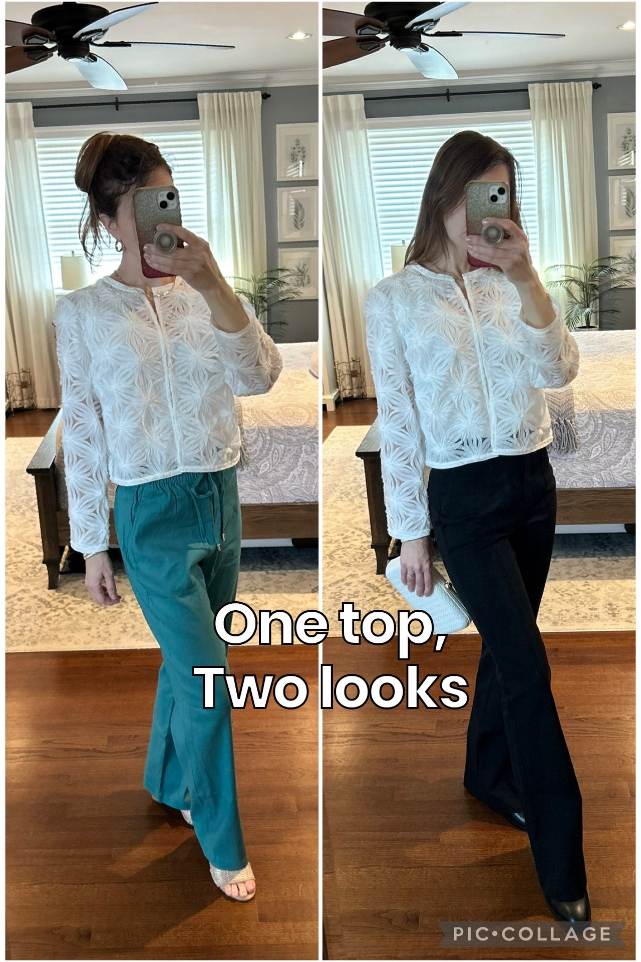 This textured, floral appliqué jacket would be a gorgeous focal piece for your next spring outfit. It’s feminine and delicate, and is a perfect piece that says hello spring!

The drawstring waist of the turquoise trousers keeps the outfit comfy, while its structured material keeps it classy and upscale. I paired it with gold jewelry and a white, textured clutch. However, turquoise jewelry and a wicker bag or clutch would look fabulous here. Peep toe heels remind us that we’re entering the warmer season. (But if it’s still chilly in your area -like mine- you can layer a long sleeve top underneath the jacket and wear black bootleg pants and Chelsea boots. I think the outfit looks great either way!)

Jacket: 
Textured floral appliqué jacket by White House Black Market, sz 0

Turquoise Pants
White House Black Market sz XS

Sandals
Crown Vintage wedge sandals purchased @DSW  a few years back

Necklace from J.Crew Factory

Earrings by Nine West @kohls  

White Clutch by @Target  


Easter outfits
Spring outfits
Spring Outfits 2026

#LTKSaleAlert #LTKOver40 #LTKootd