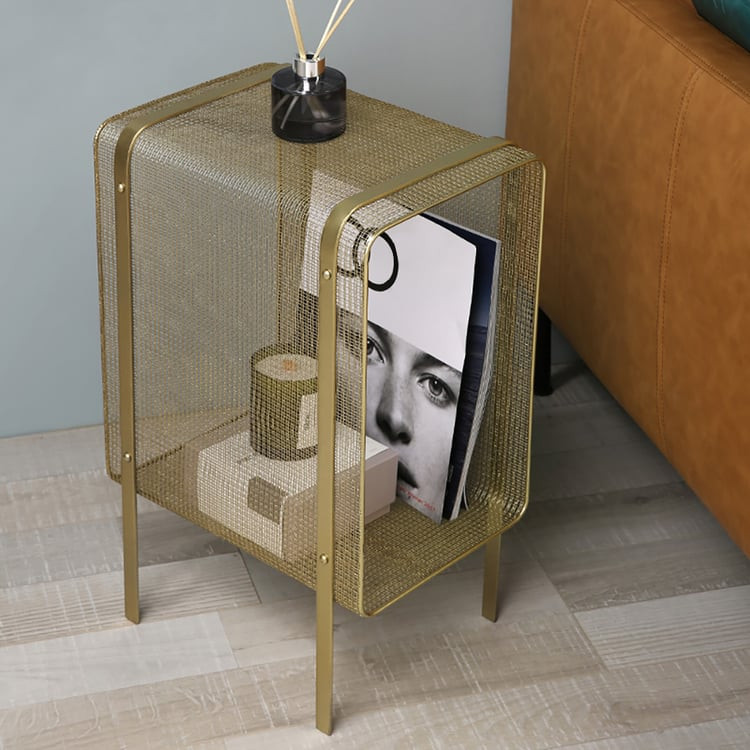 21" Modern Metal Rectangular Gold Magazine Rack with Open Storage Living Room & Office | Homary
