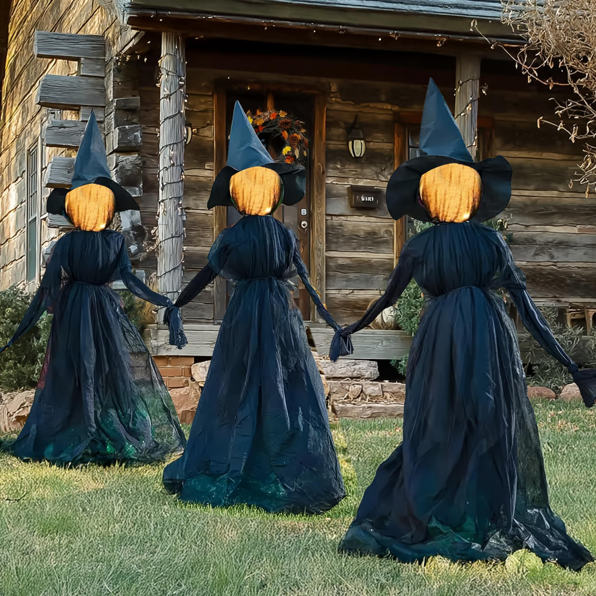 NEROSUN Halloween Decorations, 4 FT Set of 3 Light Up Witches Holding Hands Witches with Stakes, ... | Amazon (US)