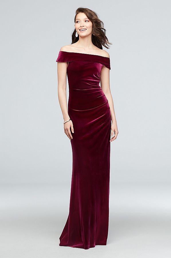 david's bridal green velvet dress