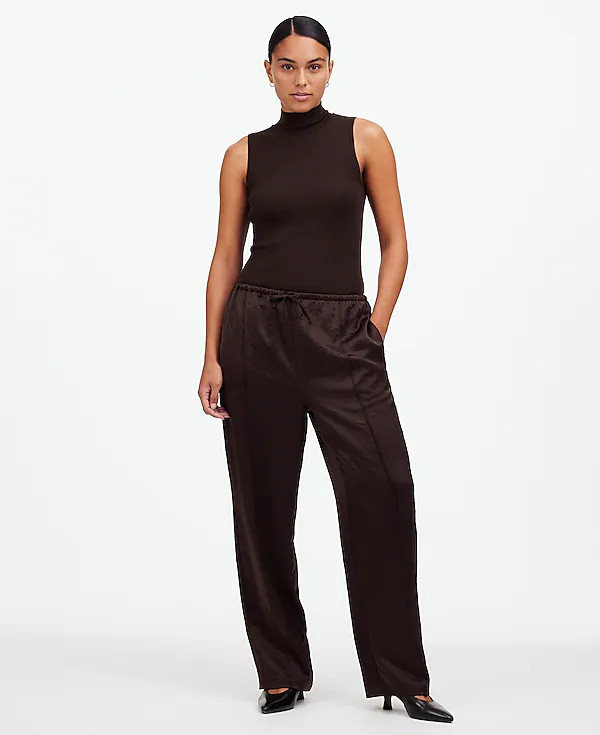 Pintucked Slim Pull-On Pants in Satin | Madewell | Madewell