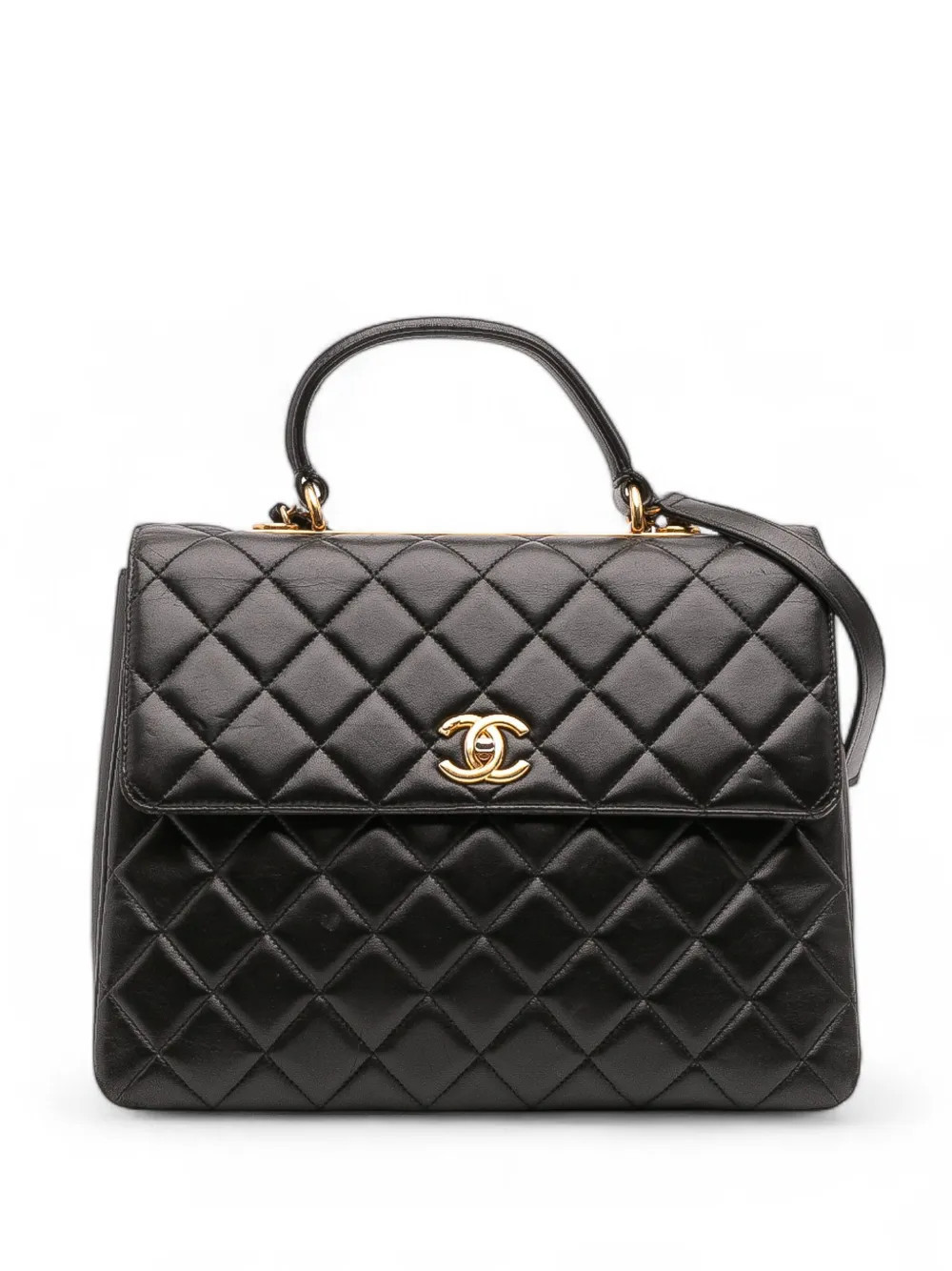 CHANEL Pre-Owned 2015-2016 Large Lambskin Trendy CC Top Handle Flap satchel - Black | Farfetch Global