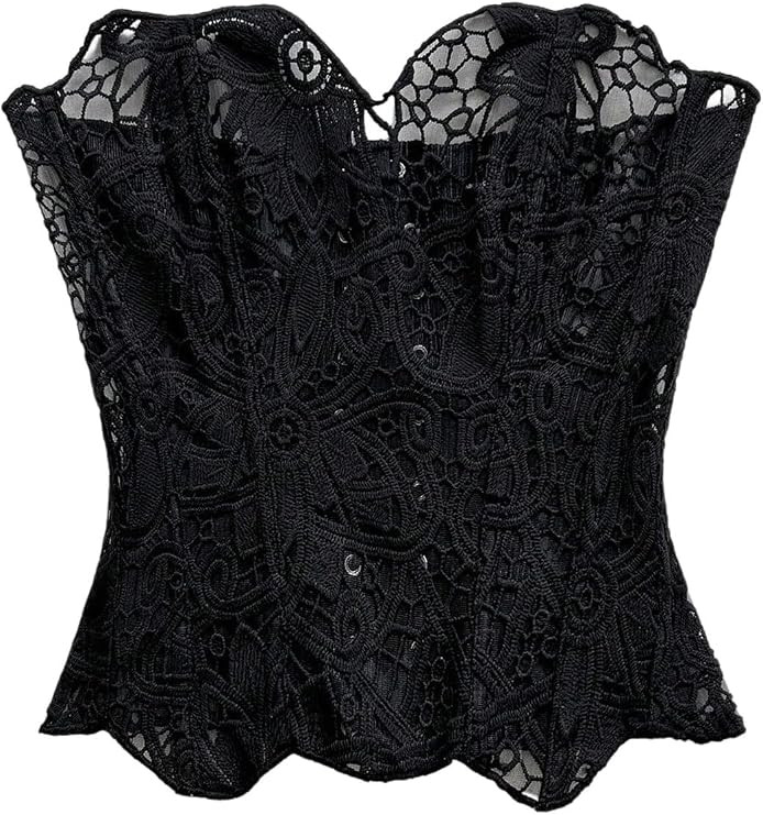 GORGLITTER Women's Lace Corset Tops Sexy Strapless Floral Textured Sheer Bustier Going Out Lace-u... | Amazon (US)