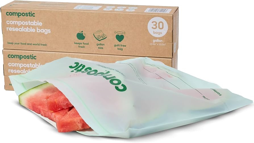 Compostic Home Compostable Resealable Gallon Bags, Microwave & Freezer Safe, Organic Food Storage... | Amazon (US)