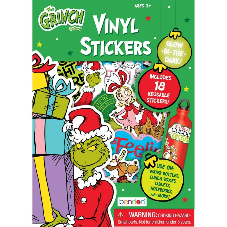 Dr. Seuss How The Grinch Stole Christmas 18-Pack Glow in the Dark Vinyl Sticker | Walmart (US)