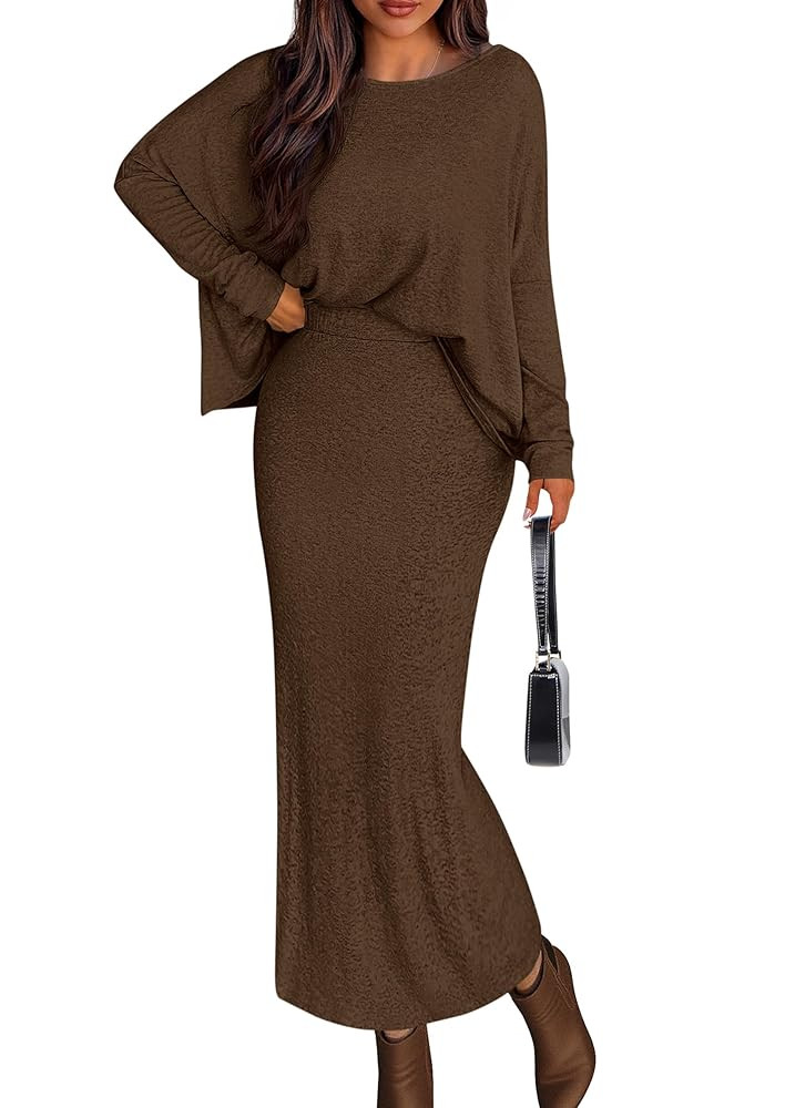 PRETTYGARDEN Women's Fall 2025 Two Piece Matching Skirt Sets Long Sleeve Tops Maxi Long Slit Body... | Amazon (US)