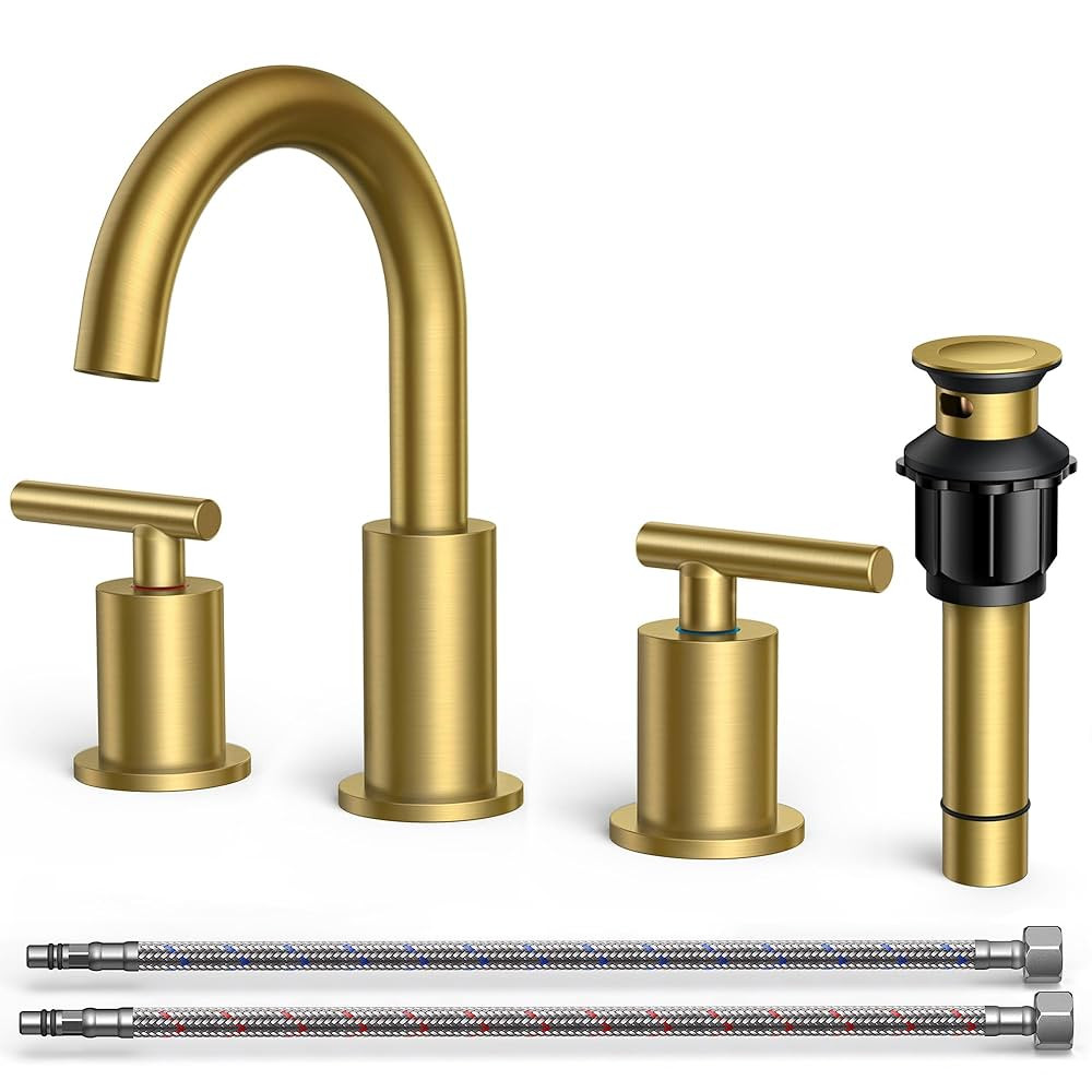 FORIOUS 8 Inch Widespread Brushed Gold Bathroom Faucet 3 Hole, 2 Handle Gold Sink Faucet Bathroom... | Amazon (US)