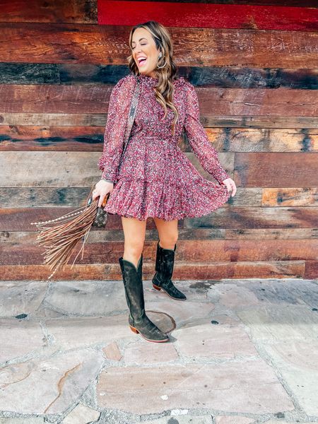 Fall outfit idea - western - fall dress - Thanksgiving outfit - cowgirl boots - western fringe handbag - turquoise 

#LTKworkwear #LTKfindsunder100 #LTKSeasonal