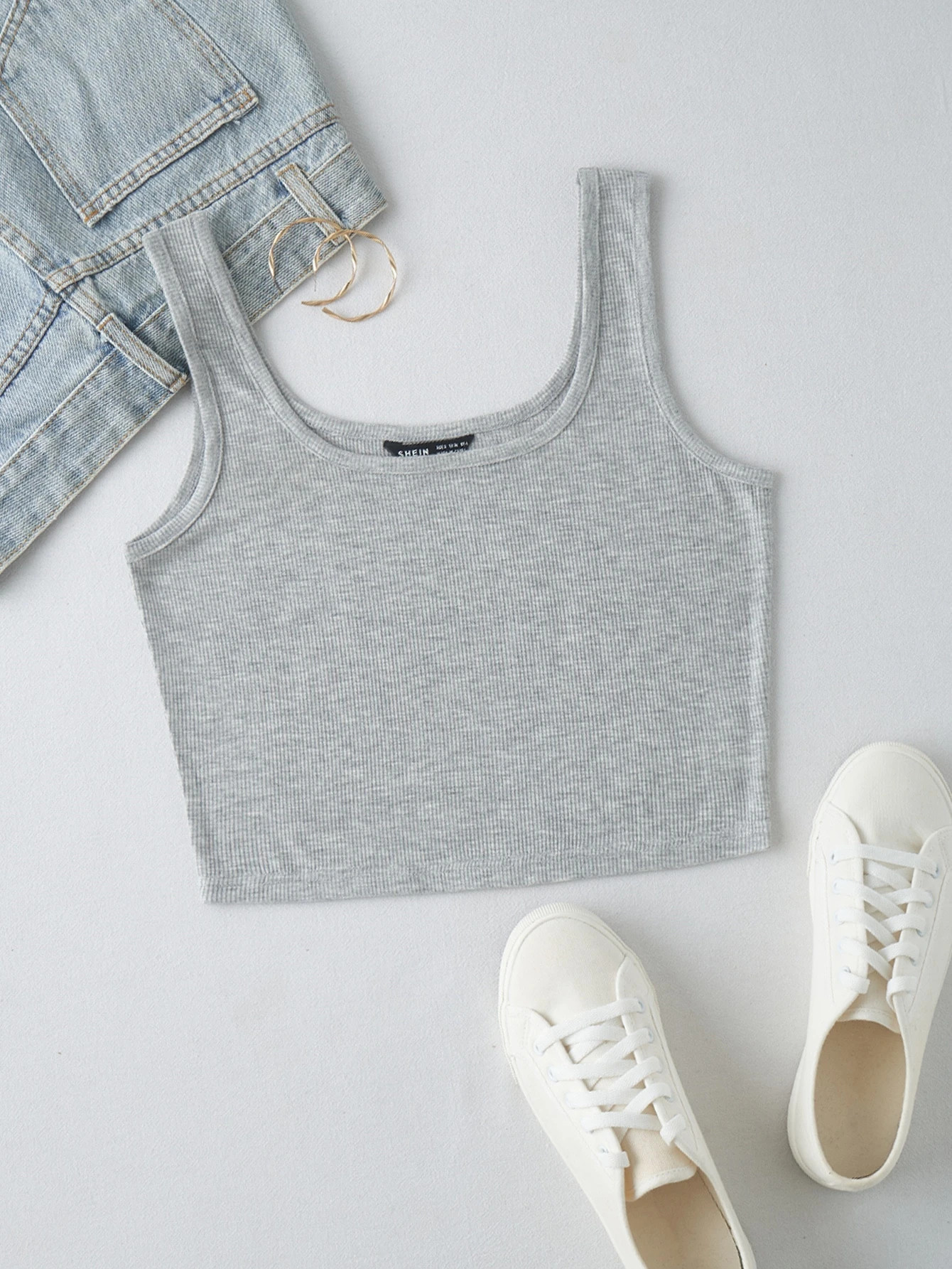 Rib-knit Crop Tank Top | SHEIN