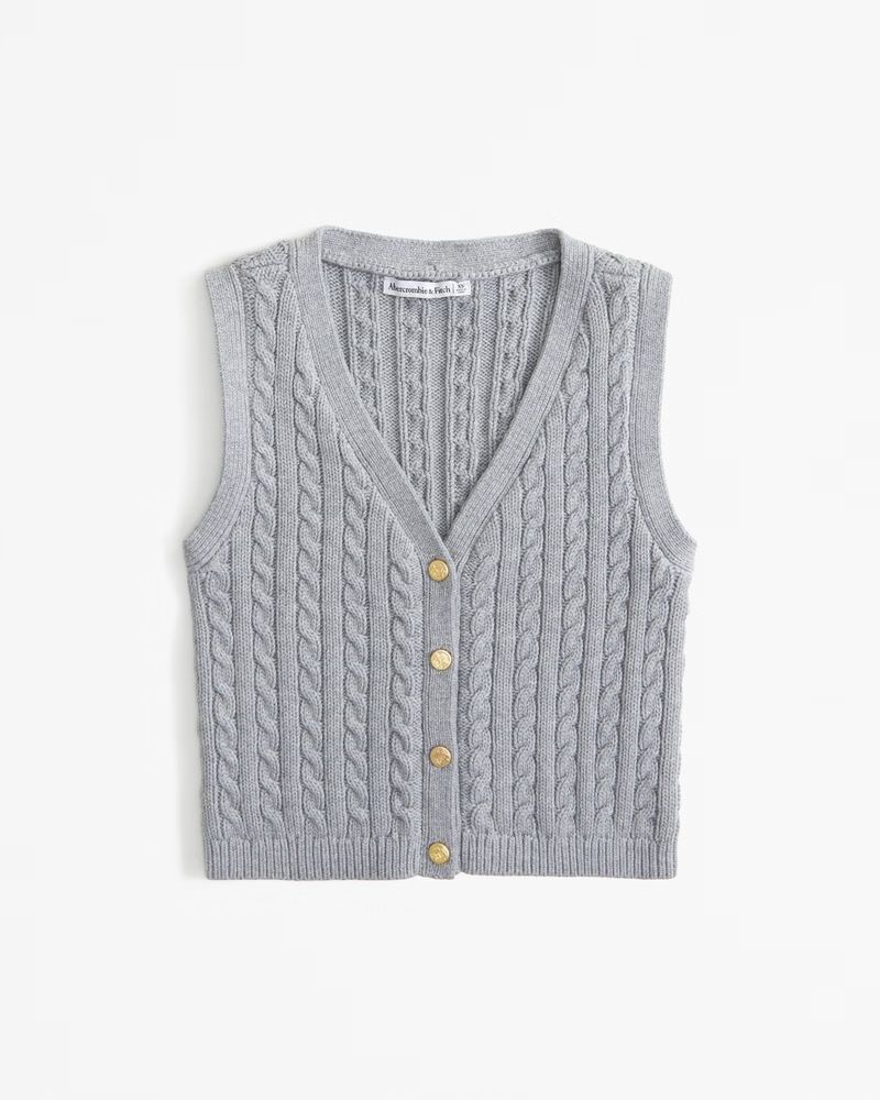 Women's The A&F Mara Cable Button-Up Sweater Vest | Women's Tops | Abercrombie.com | Abercrombie & Fitch (US)