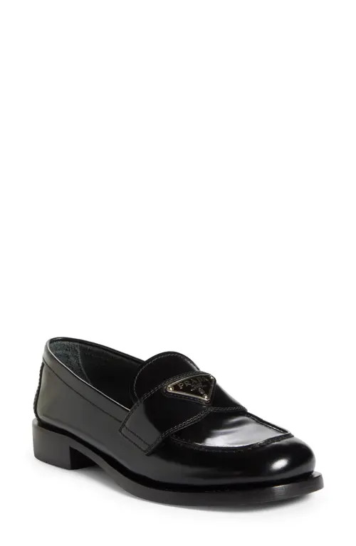 Prada Logo Penny Loafer in Black at Nordstrom, Size 7Us | Nordstrom
