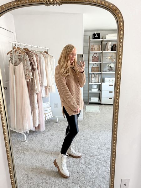 Comfy and casual thanksgiving outfit idea wearing a chenille tunic sweater (runs oversized + I sized up to a large) with spanx faux leather leggings (get 10% off with code AMANDAJOHNXSPANX) I’m
Wearing a medium in the leggings. 

#LTKSeasonal
