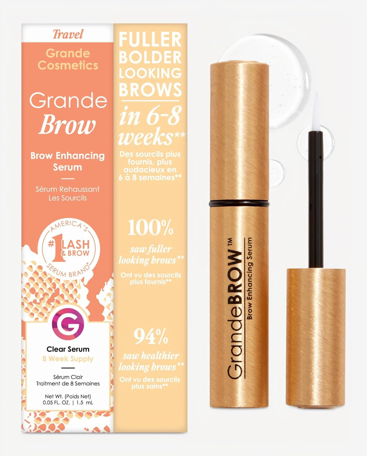 Grande Cosmetics GrandeBROW Brow Enhancing Serum For Fuller, Bolder, Looking Eyebrows - Brow Serum With Vitamins, Peptides, Antioxidants, Amino Acids, Cruelty-Free | Amazon (US)